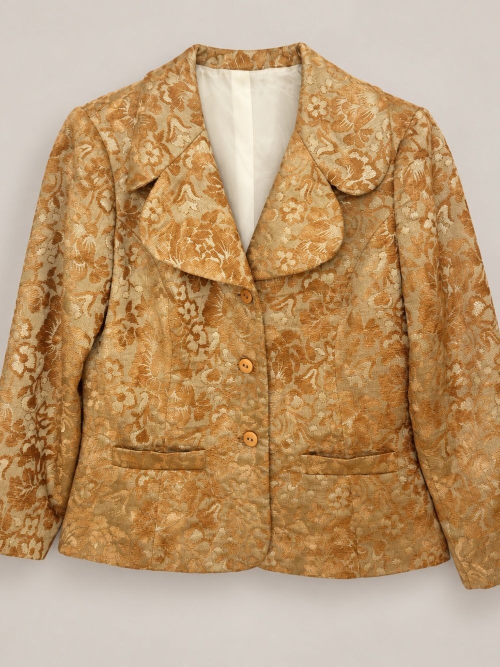 ✨Vintage 1990's Glam Anthropologie Elevenses Gold Floral Brocade Blazer Size 12